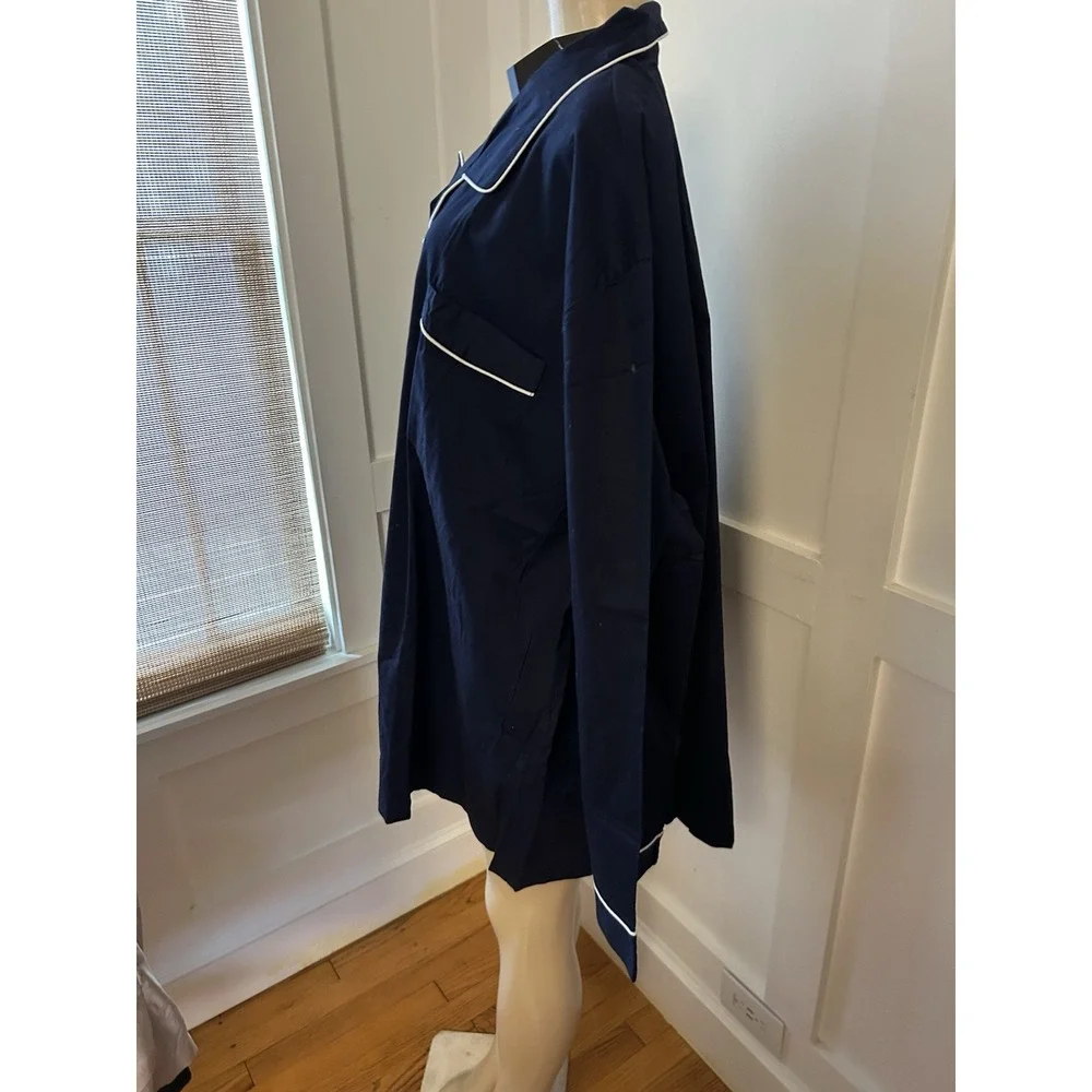 Navy Blue Pajama Set Collared Pockets Cotton ALEXANDER DEL ROSSA NWT Sz 3XL